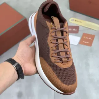 حذاء رياضي بني بيج محبوك لونين متعارض، لوحة دانتيل بني كريمي