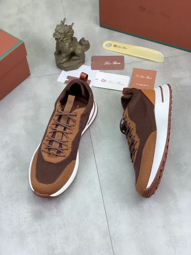 Brown Beige Knit Two-Tone Upper Contrasting Tan Lace Panel Sneakers 6