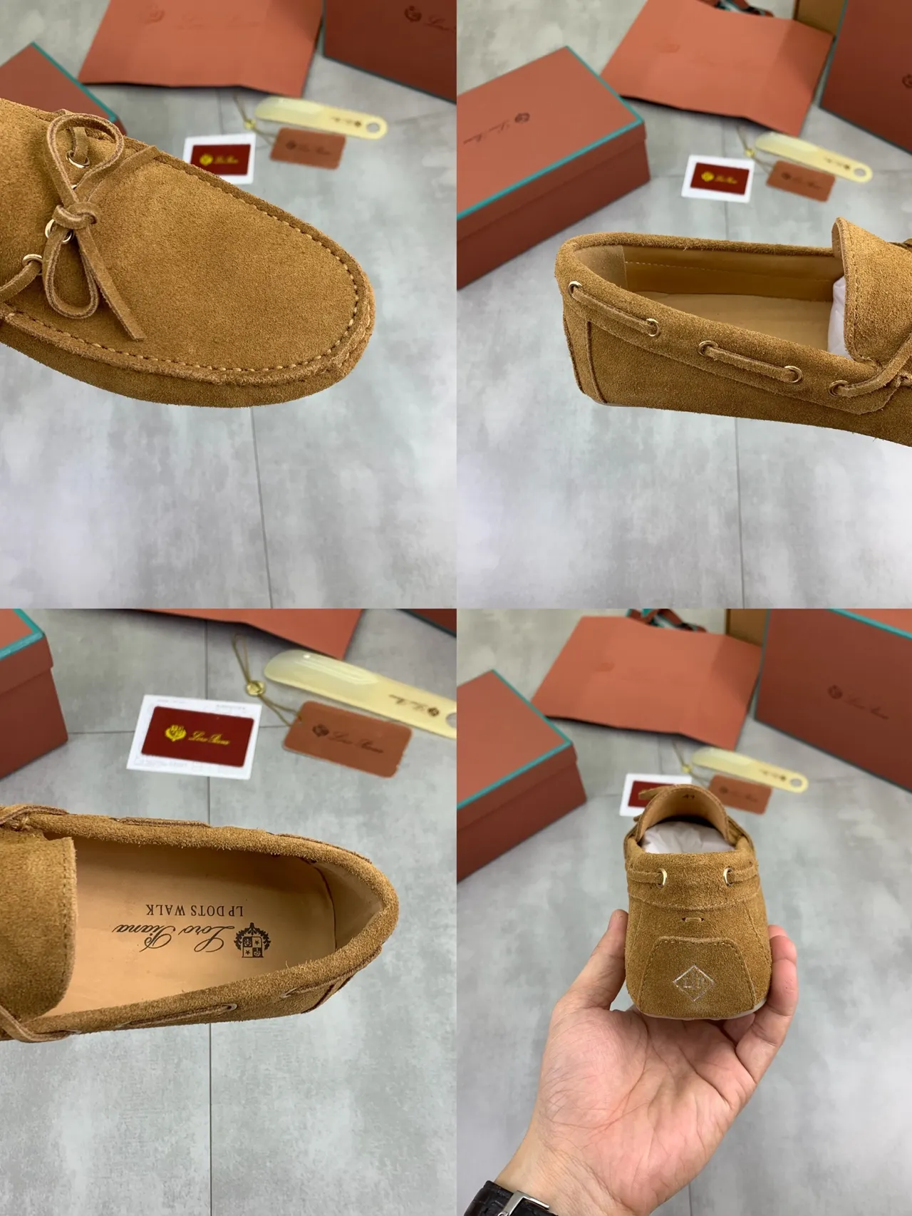 Brown Beige Suede Upper Moc-Toe Stitching Boat Shoes 2