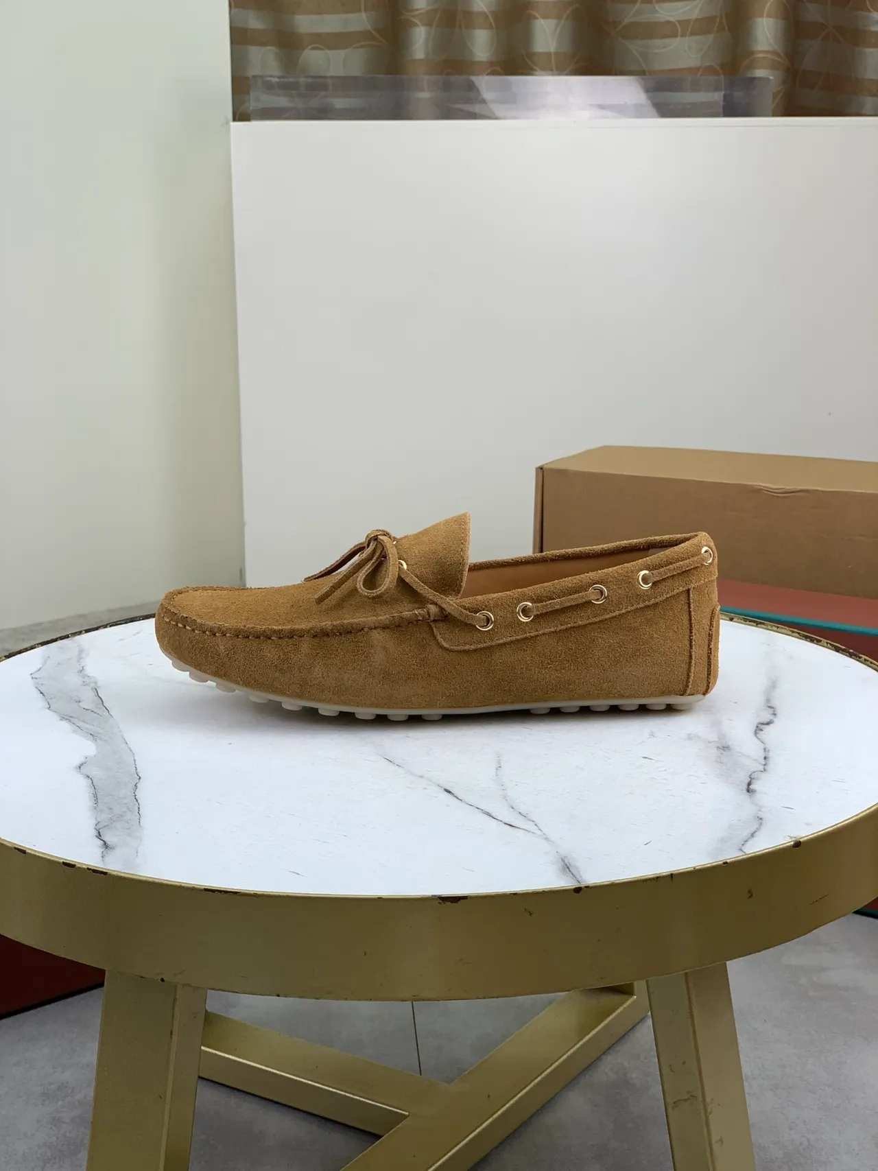 Brown Beige Suede Upper Moc-Toe Stitching Boat Shoes 5