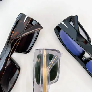 Brown Gold Oversized Rectangular Layered Double-Bar Temples Sunglasses