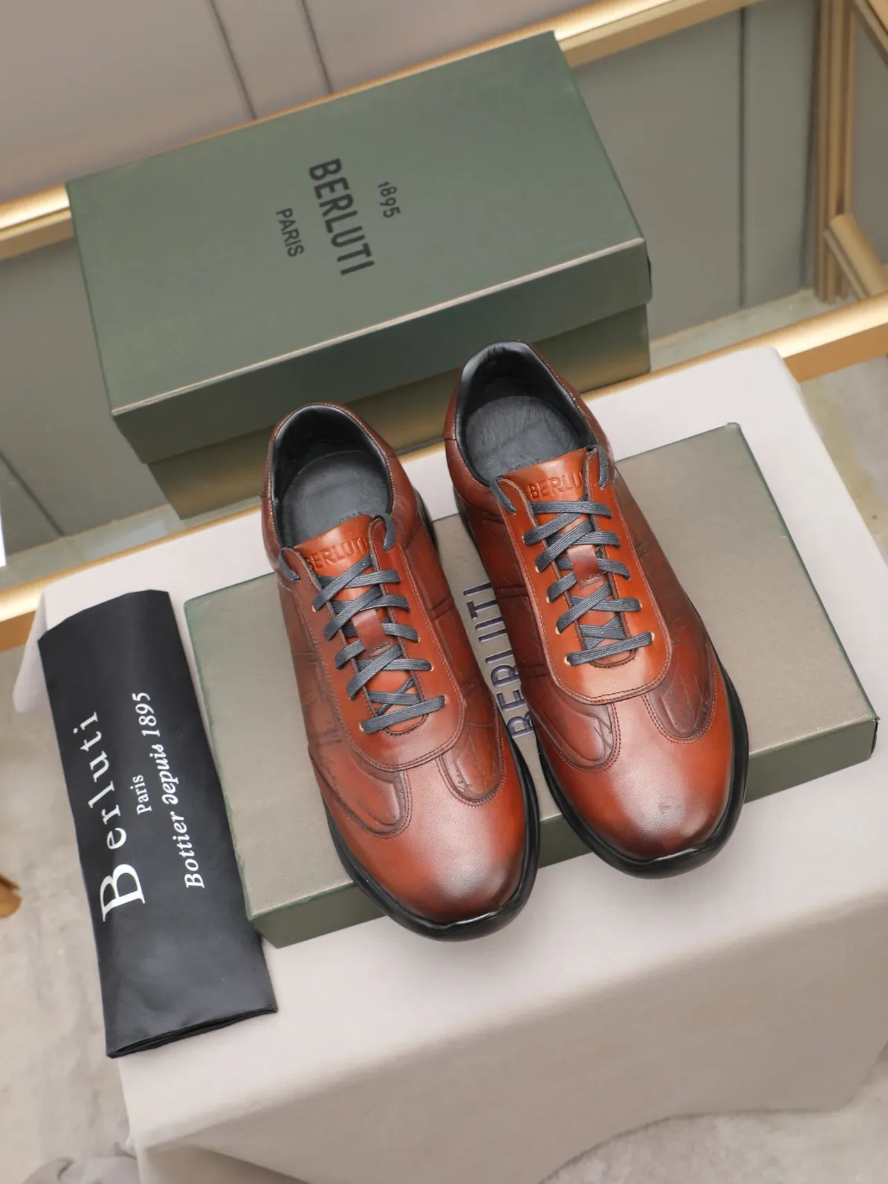 Brown Leather Embossed Script Low-Top Lifestyle Sneaker 2