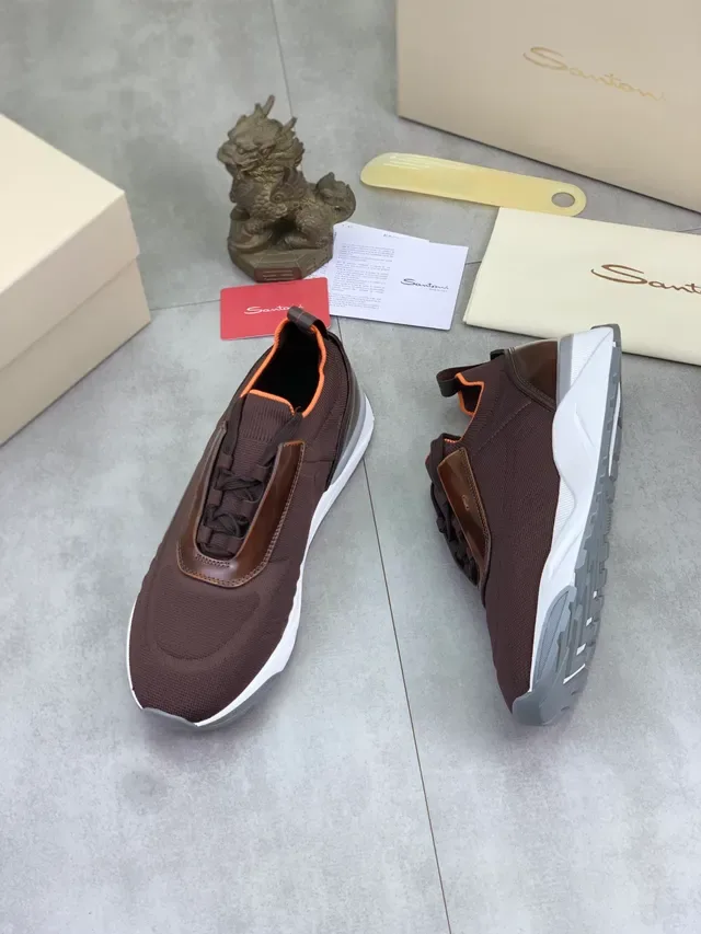 Brown Orange Knit Upper Leather Accent Panel Sneakers 5