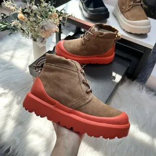 Brown Orange Suede Upper Chunky Platform Sole Ankle Boots