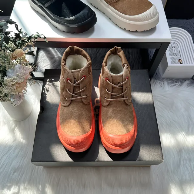 Bottes de cheville en daim marron orange, semelle de plateforme chunky 2