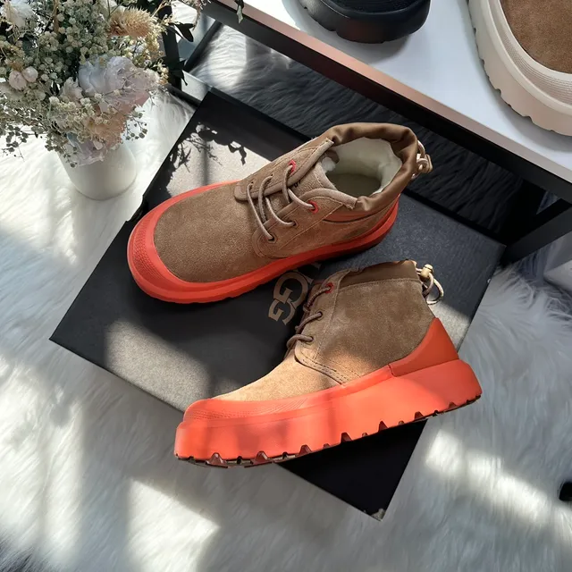 Bottes de cheville en daim marron orange, semelle de plateforme chunky 4