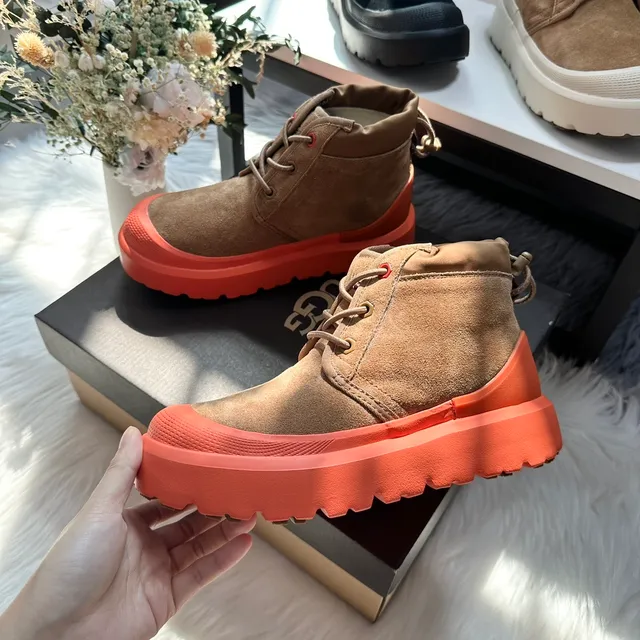 Bottes de cheville en daim marron orange, semelle de plateforme chunky 5