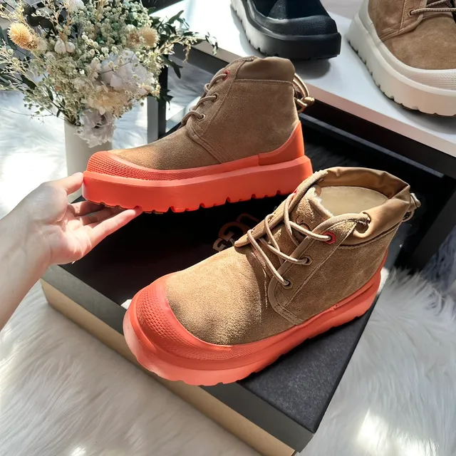 Bottes de cheville en daim marron orange, semelle de plateforme chunky 6