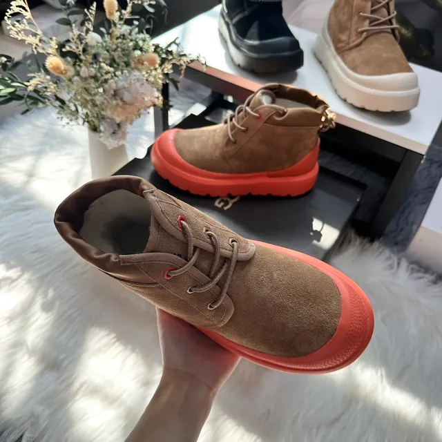Bottes de cheville en daim marron orange, semelle de plateforme chunky 7
