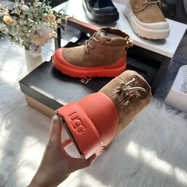 Bottes de cheville en daim marron orange, semelle de plateforme chunky 8