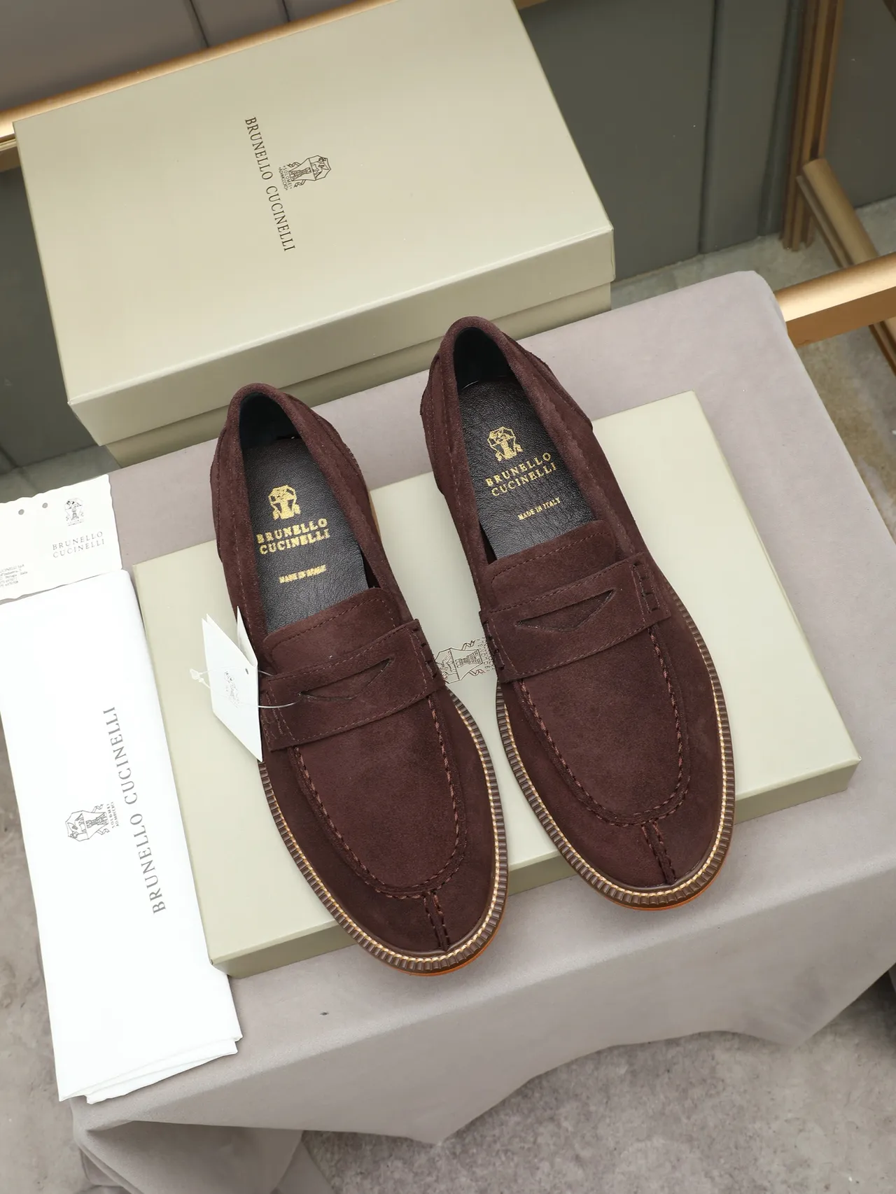 Brown Orange Suede Upper Penny Strap Loafer 2