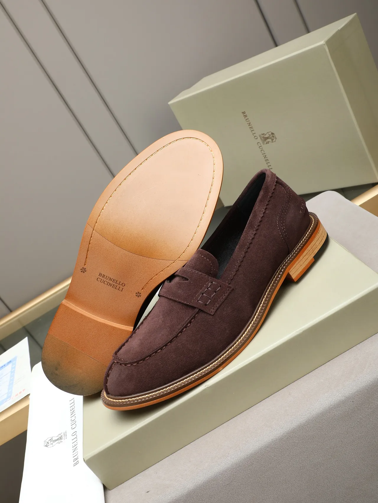 Brown Orange Suede Upper Penny Strap Loafer 4