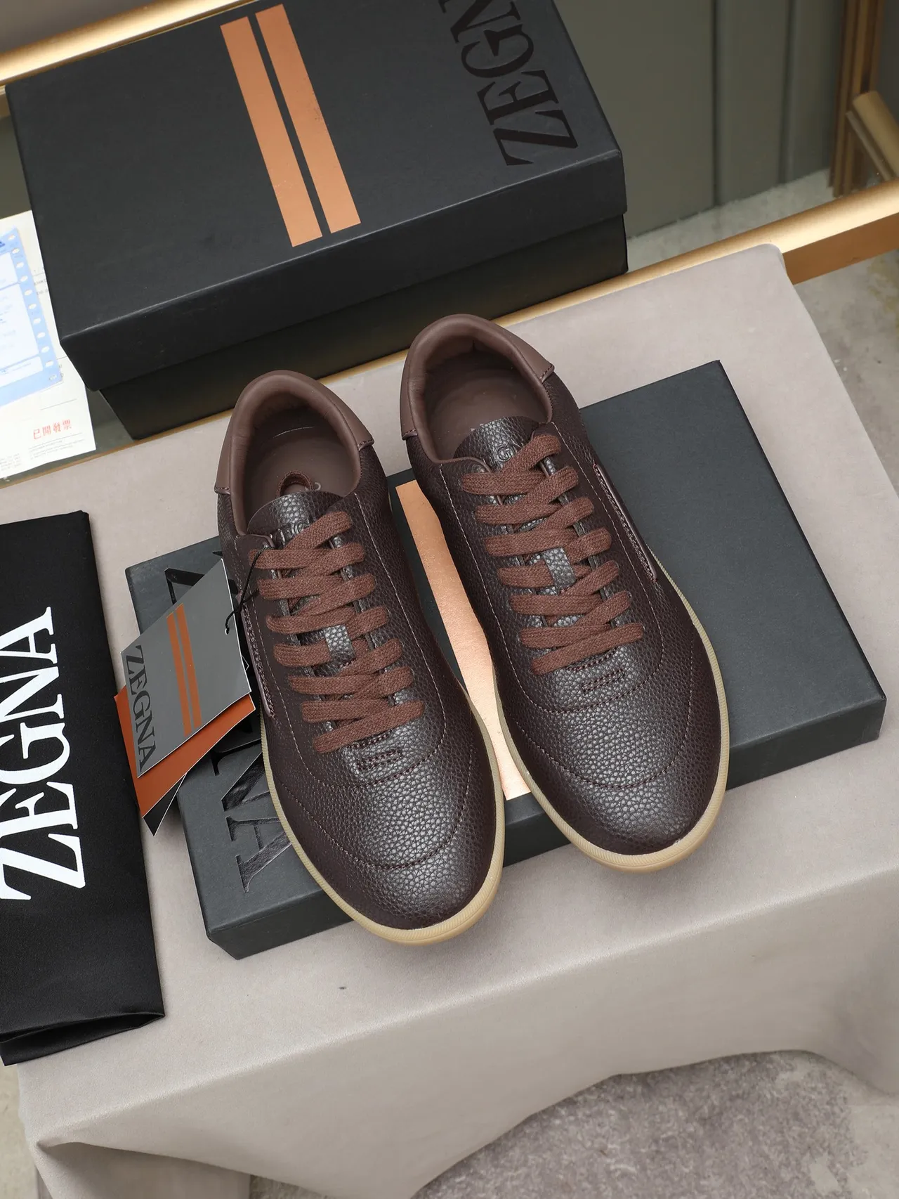 Brown Pebbled Leather Lace-Up Casual Shoe 2
