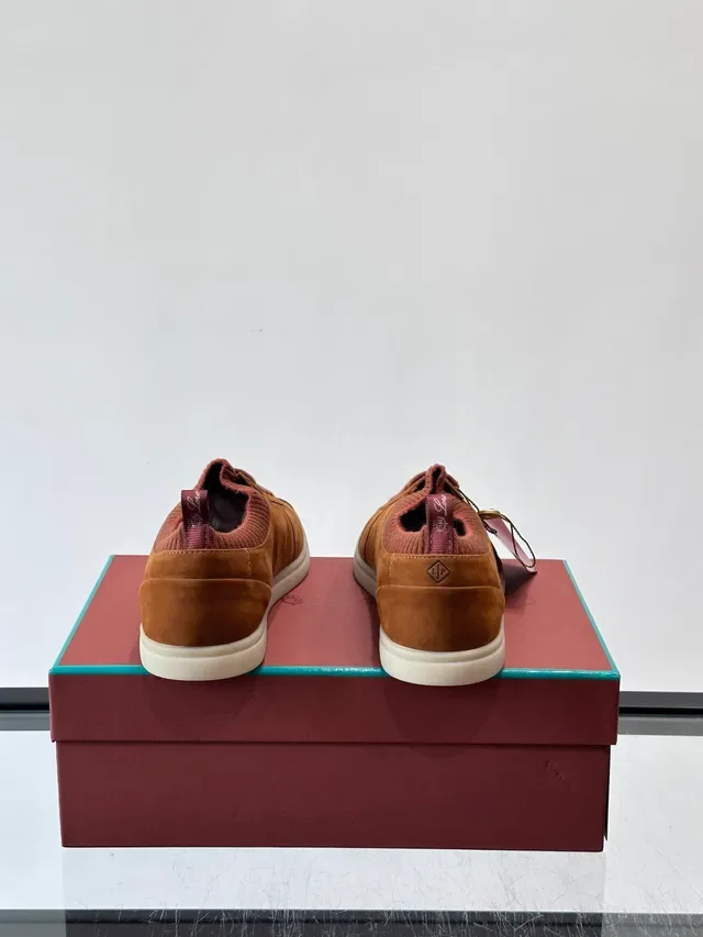 Brown Suede Knit-Collar Low-Top Sneakers 3