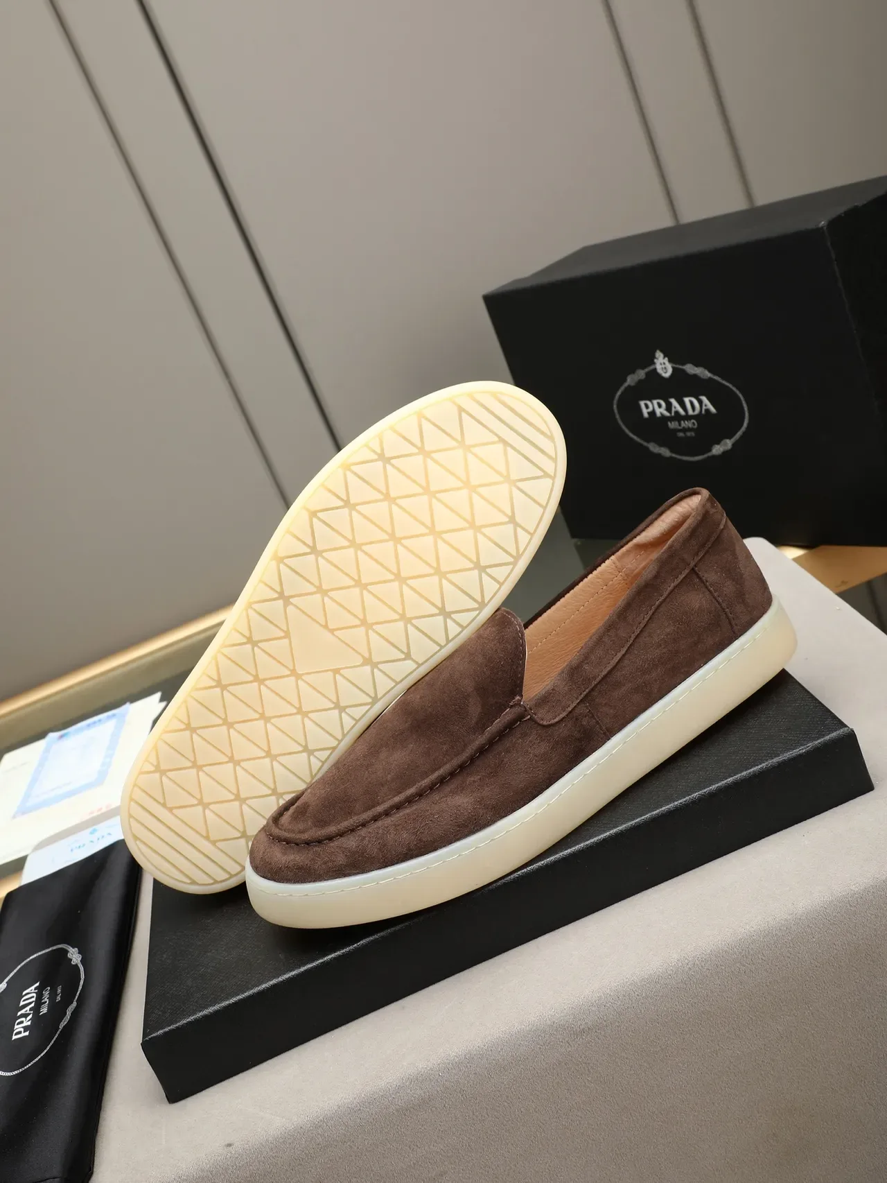 Brown Suede Moccasin-Stitched Slip-On Loafers 4