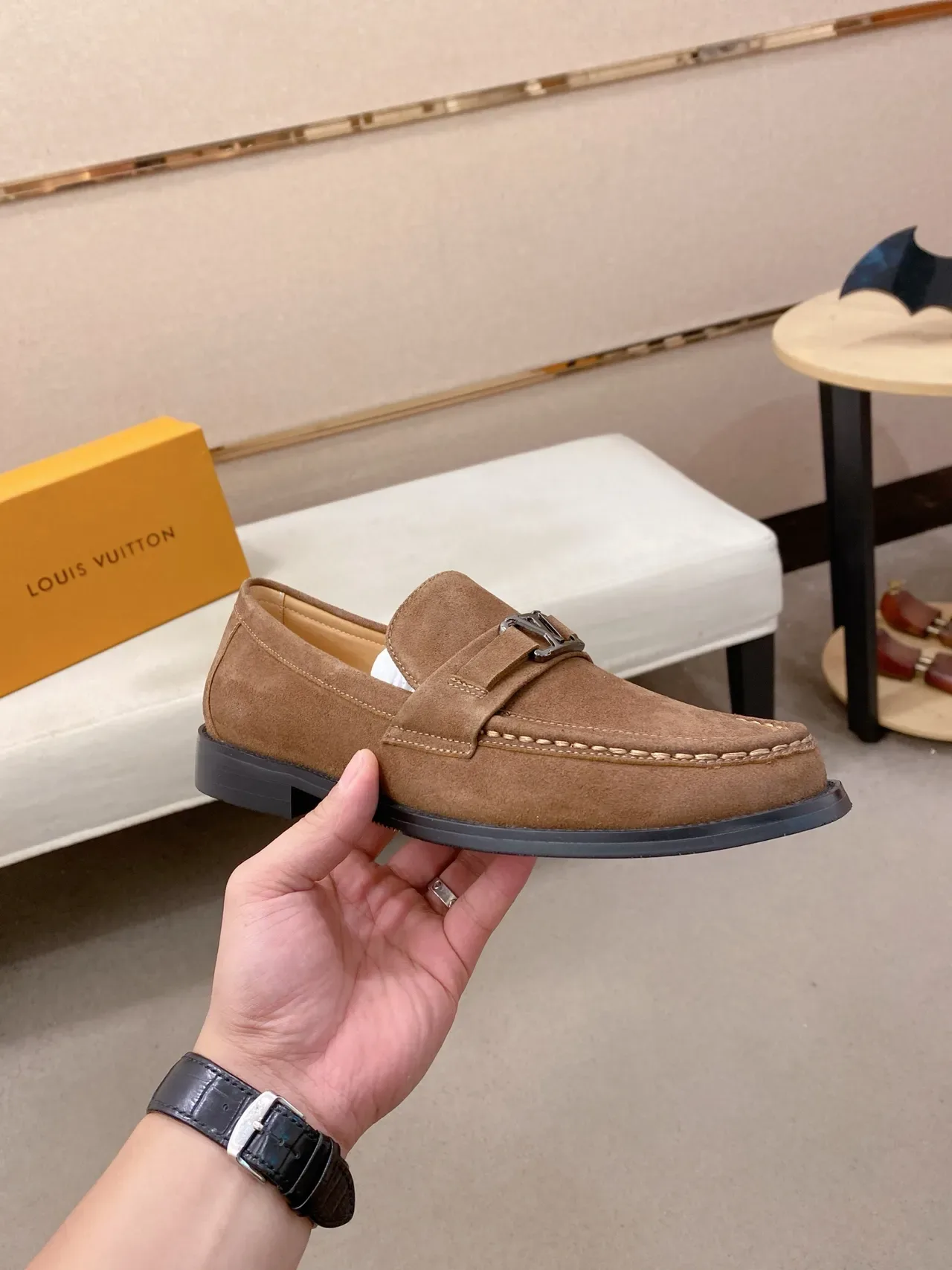 Brown Suede Saddle Strap Loafer 4