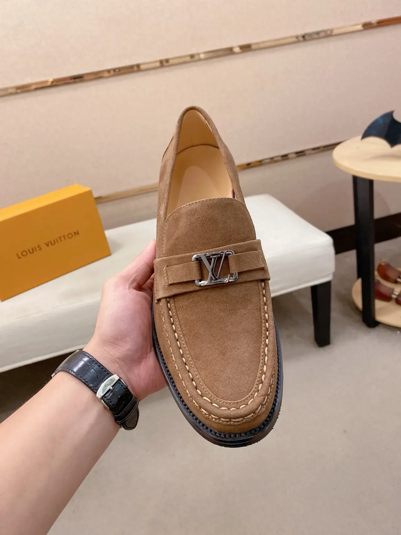 Brown Suede Saddle Strap Loafer 5
