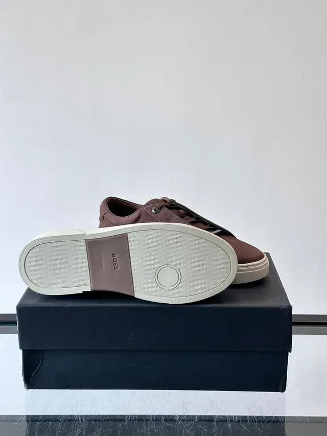 Brown Suede-Textured Low-Top Lace-Up Lifestyle Sneakers 2