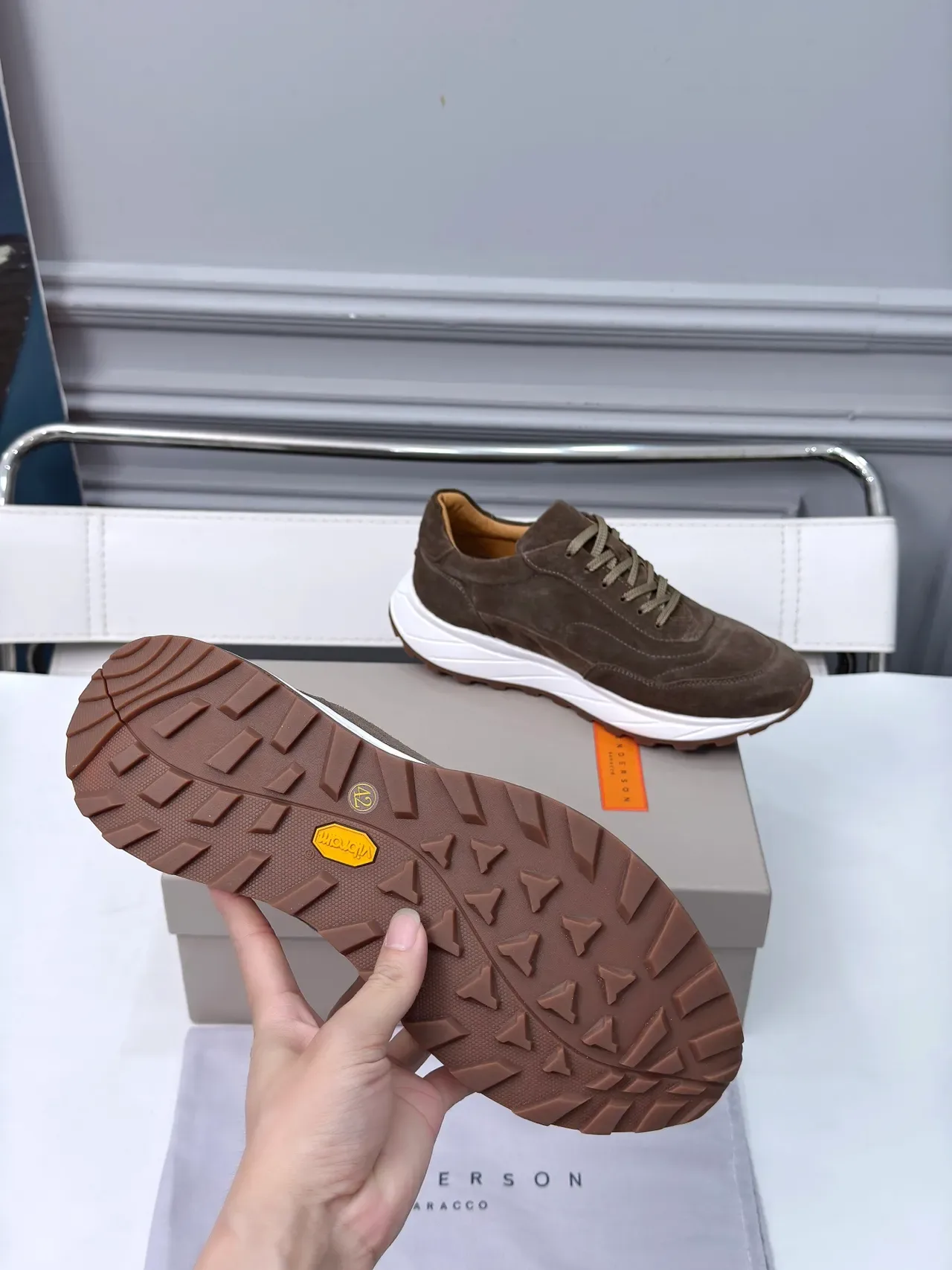 Brown White Suede Upper Chunky Layered Sole Sneakers 2