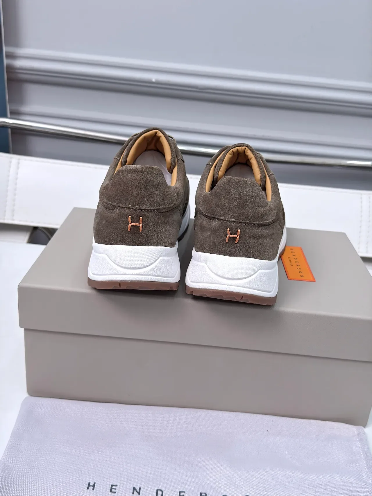 Brown White Suede Upper Chunky Layered Sole Sneakers 4