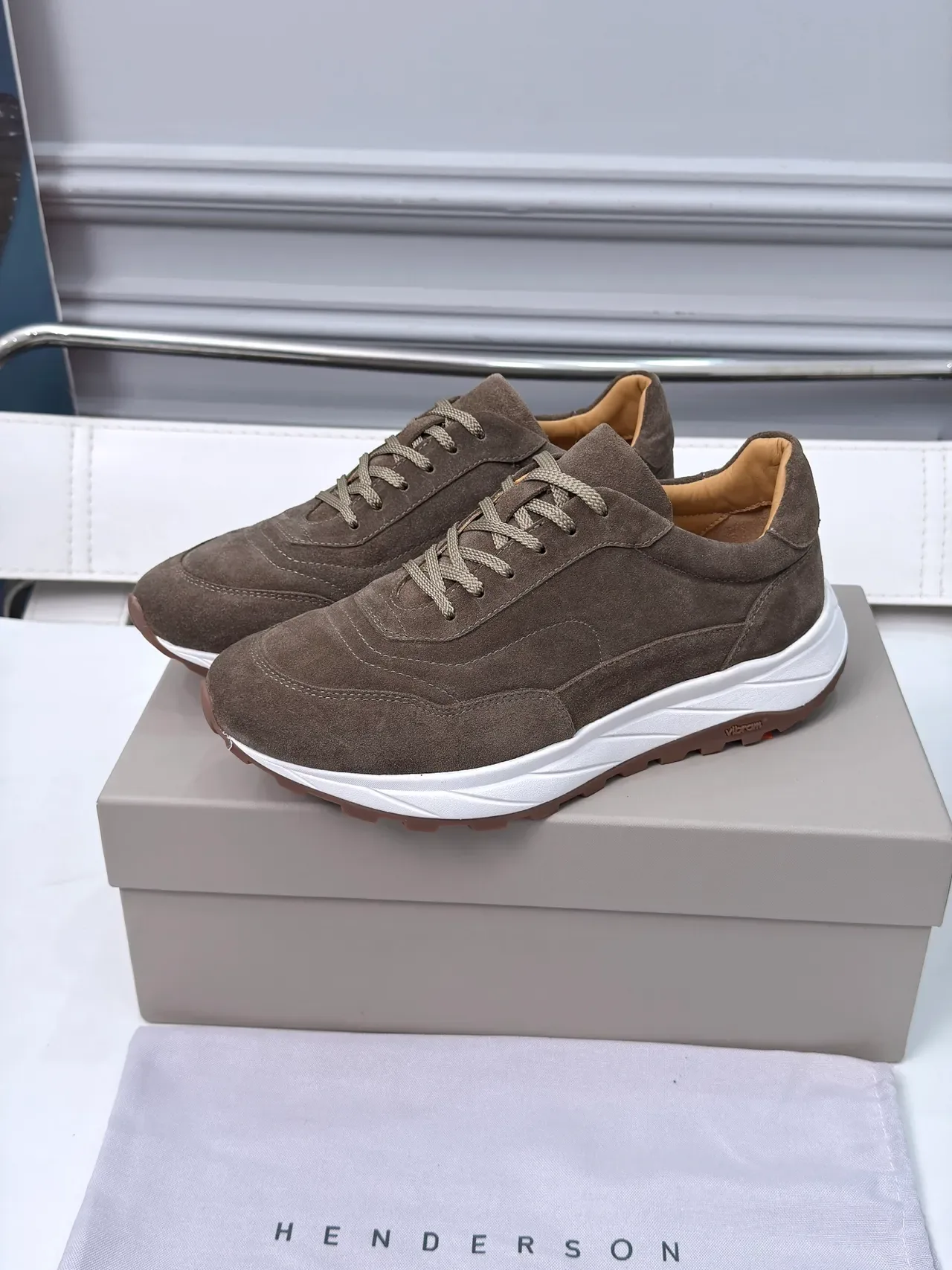 Brown White Suede Upper Chunky Layered Sole Sneakers 5