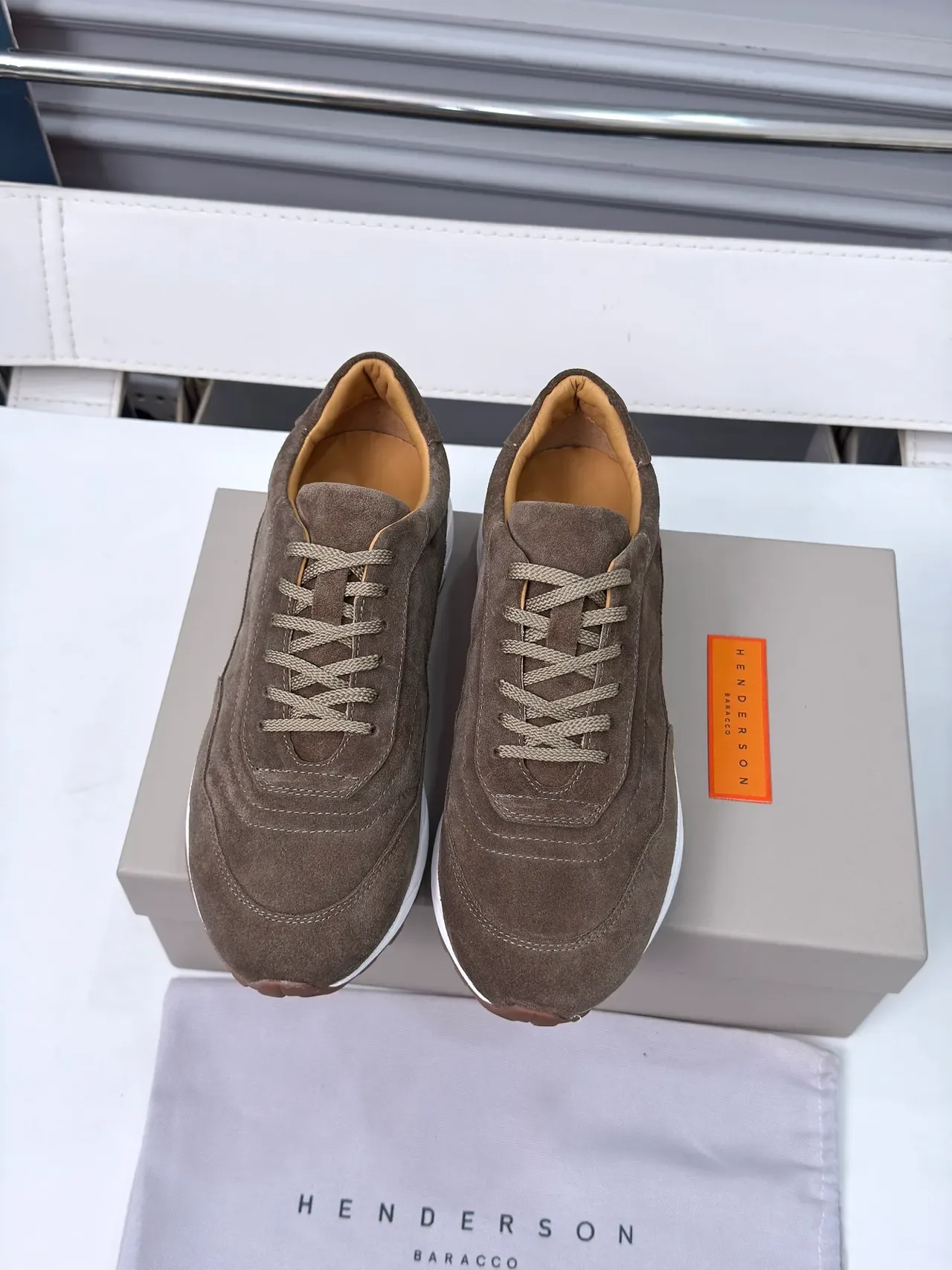 Brown White Suede Upper Chunky Layered Sole Sneakers 6
