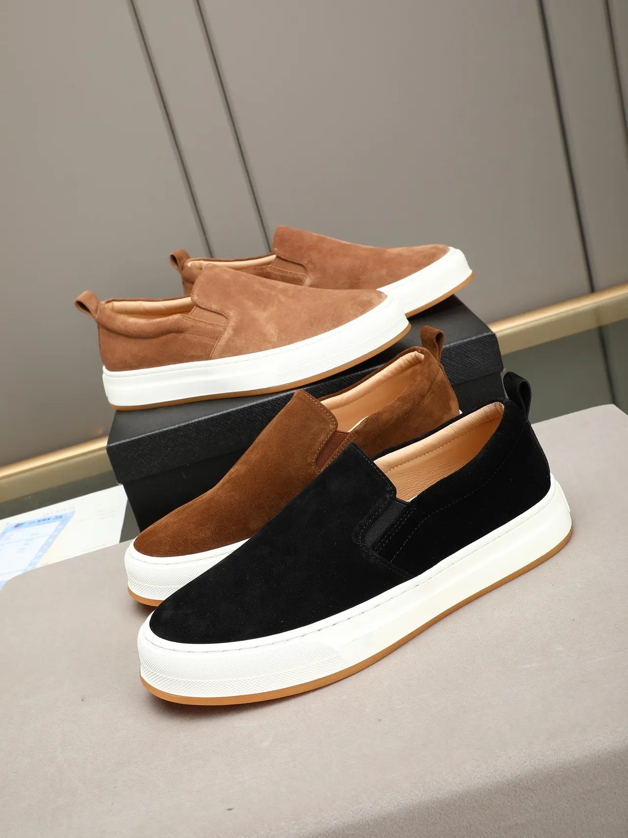 Brown White Suede Upper Slip-On Construction Loafer 2