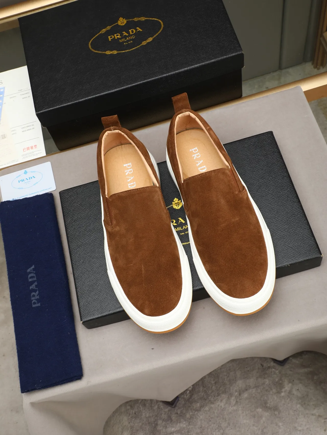 Brown White Suede Upper Slip-On Construction Loafer 3