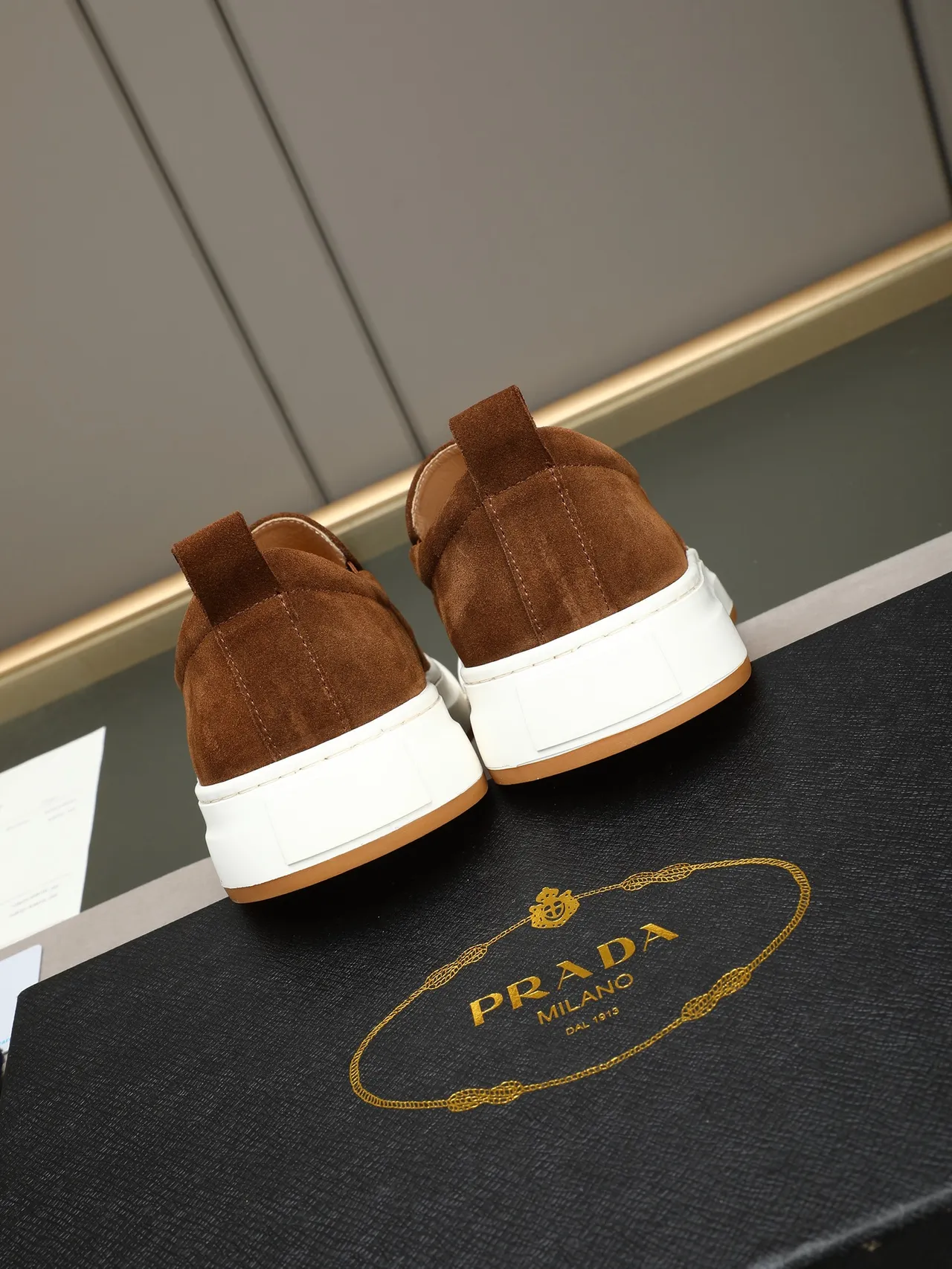 Brown White Suede Upper Slip-On Construction Loafer 4