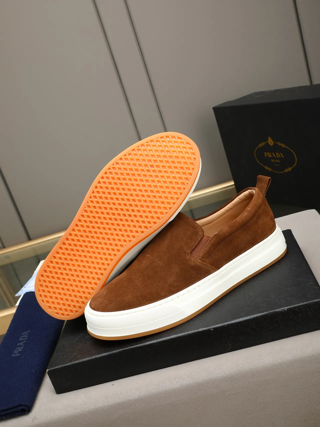 Brown White Suede Upper Slip-On Construction Loafer 5