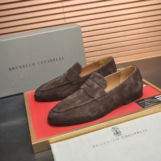 Brunello Cucinelli भूरा काला स्यूड ऊपरी पेनी स्ट्रैप लोफर