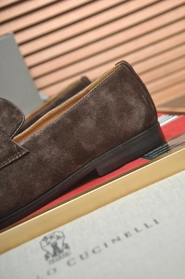 Brunello Cucinelli Brown Black Suede Upper Penny Strap Loafer 2