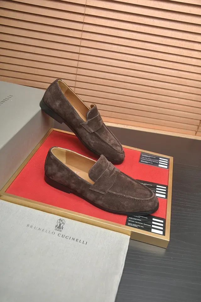 Brunello Cucinelli Brown Black Suede Upper Penny Strap Loafer 4