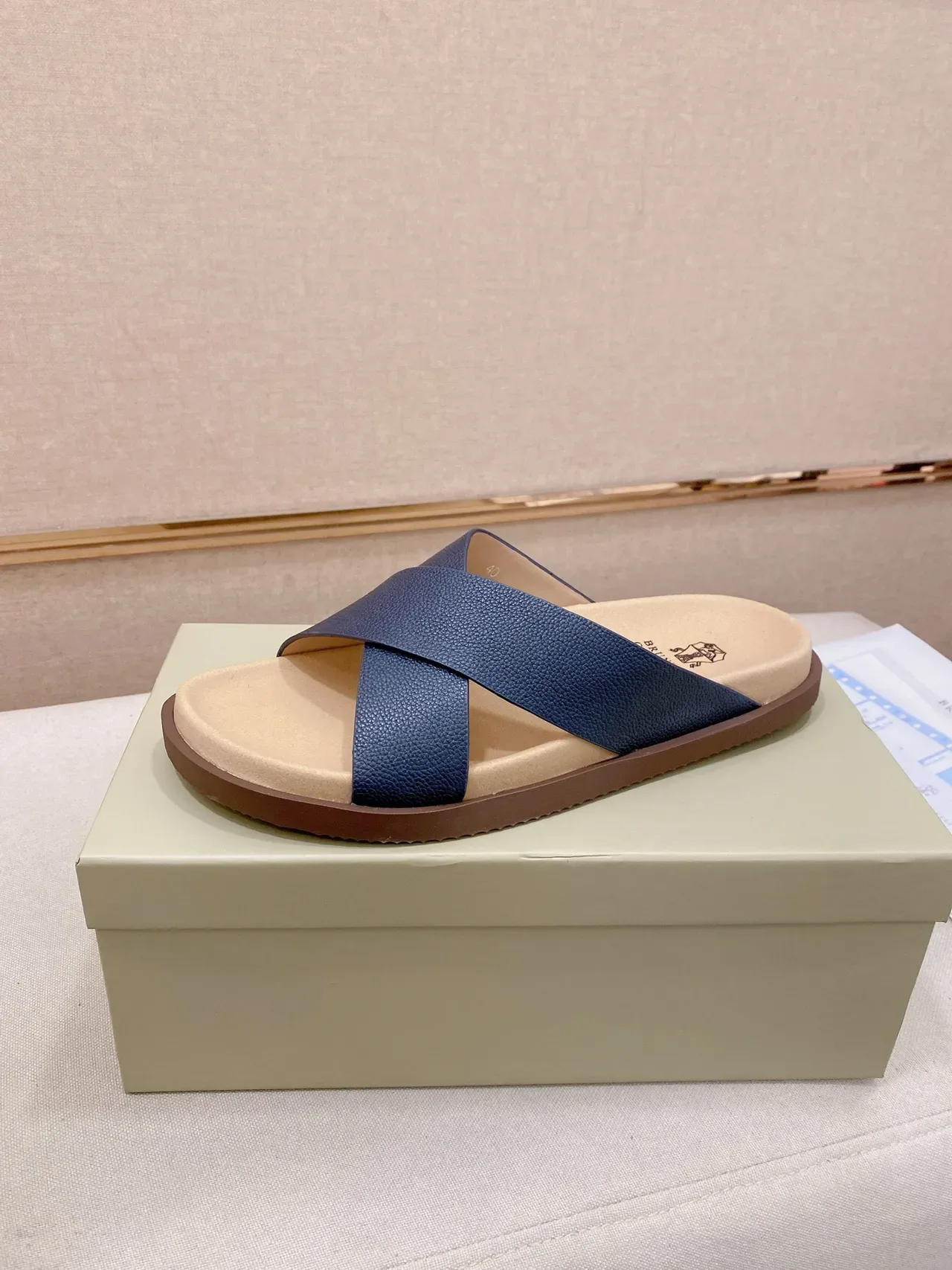 Brunello Cucinelli Crisscross Strap Flat Slide Casual Sandals 19