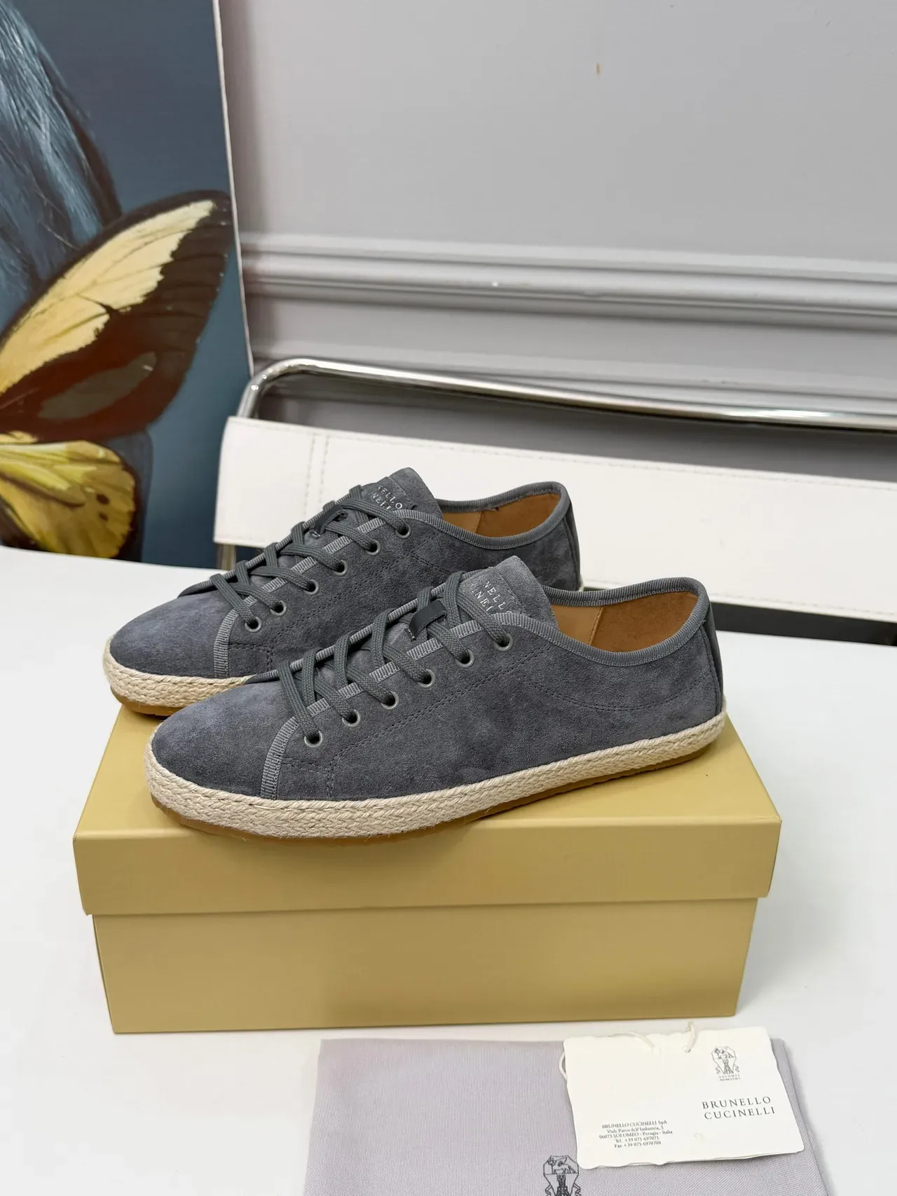 Brunello Cucinelli Gray Suede Espadrille Lace-Up Casual Shoes 4