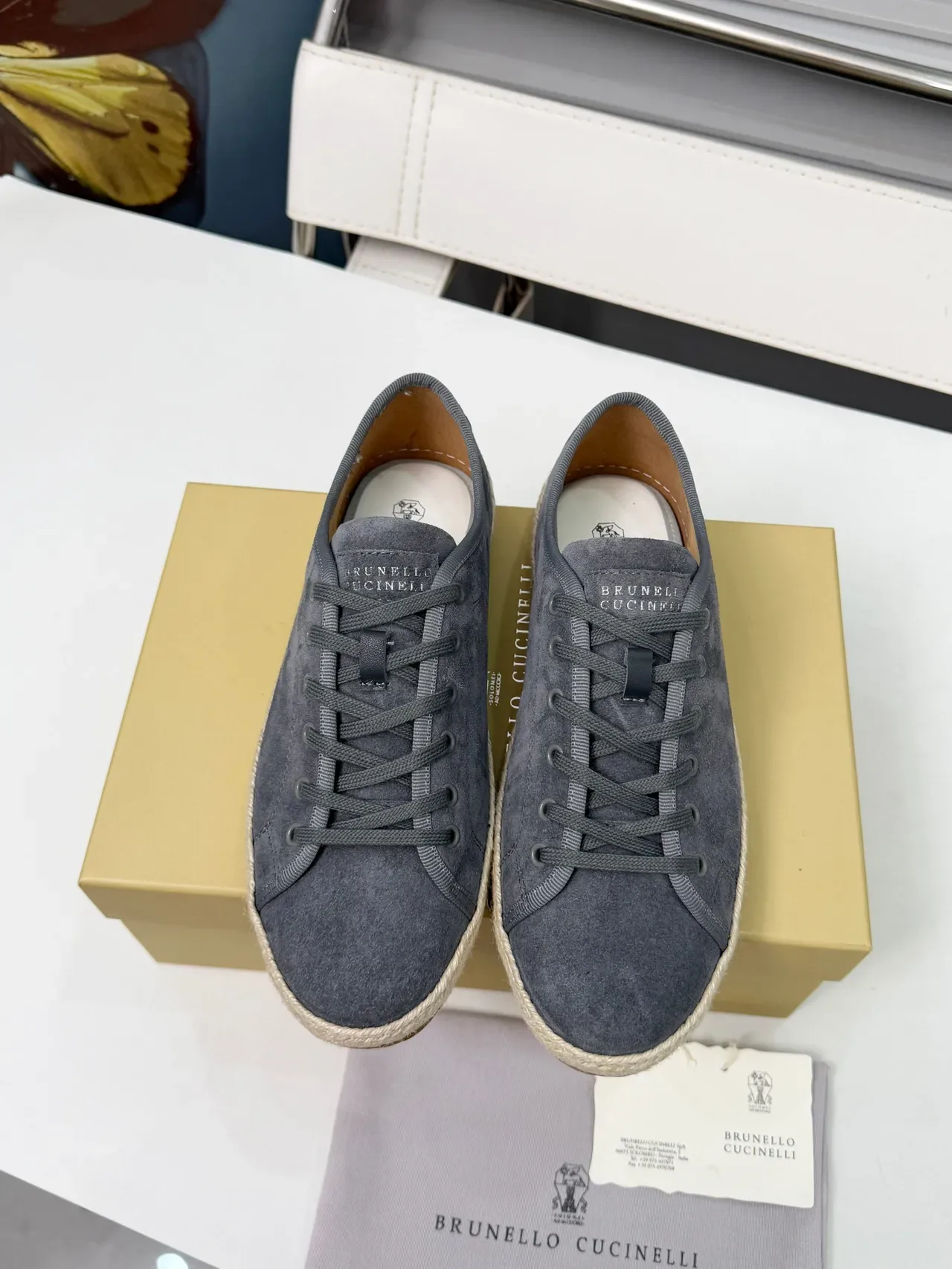 Brunello Cucinelli Gray Suede Espadrille Lace-Up Casual Shoes 5