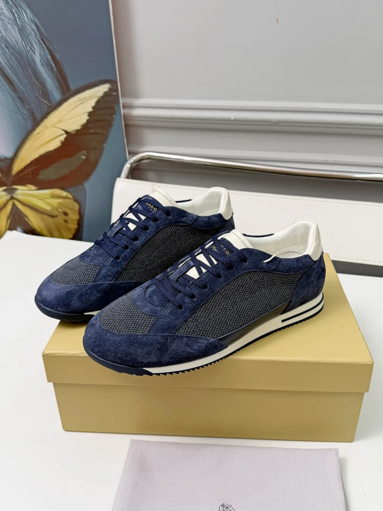 Brunello Cucinelli Navy Suede and Mesh Lifestyle Sneakers 2