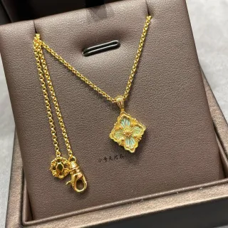Buccellati Collier avec Chaîne Verte et Dorée et Pendentif Floral