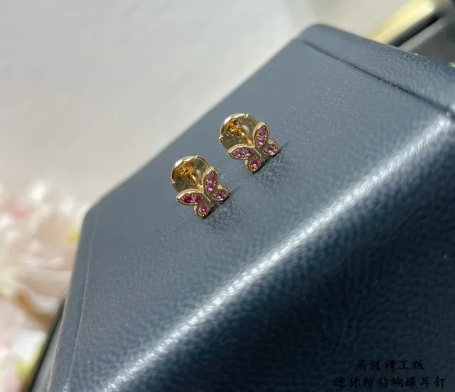 Butterfly-Shaped Pavé Pink Stone Gold-Tone Mini Stud Earring 6