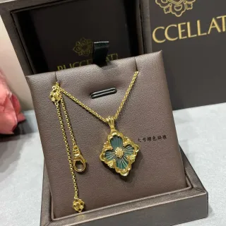 CCELLATI Floral Quatrefoil Green Enamel Gold-Tone Necklace
