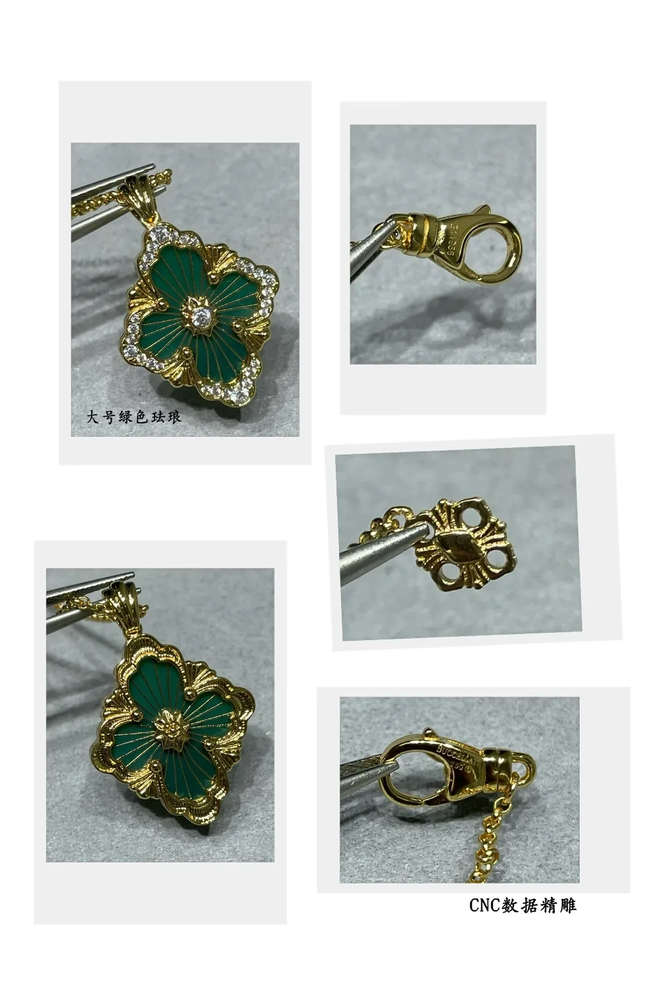 CCELLATI Collier Floral Quatrefoil Vert Émaillé Doré 2