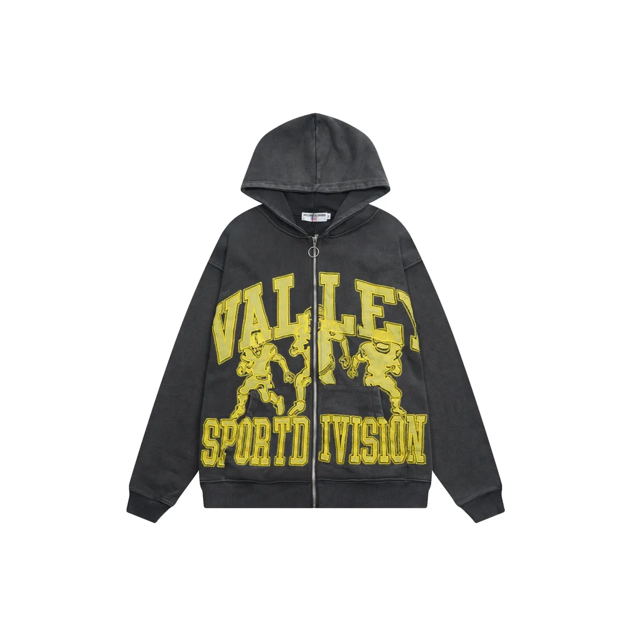 Charcoal Gray and Heather Gray Embroidered Graphic Full-Zip Oversized Hoodie 6