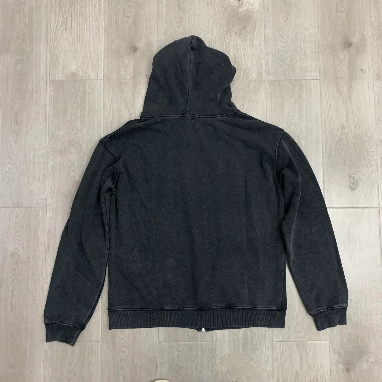 Charcoal Gray and Heather Gray Embroidered Graphic Full-Zip Oversized Hoodie 8