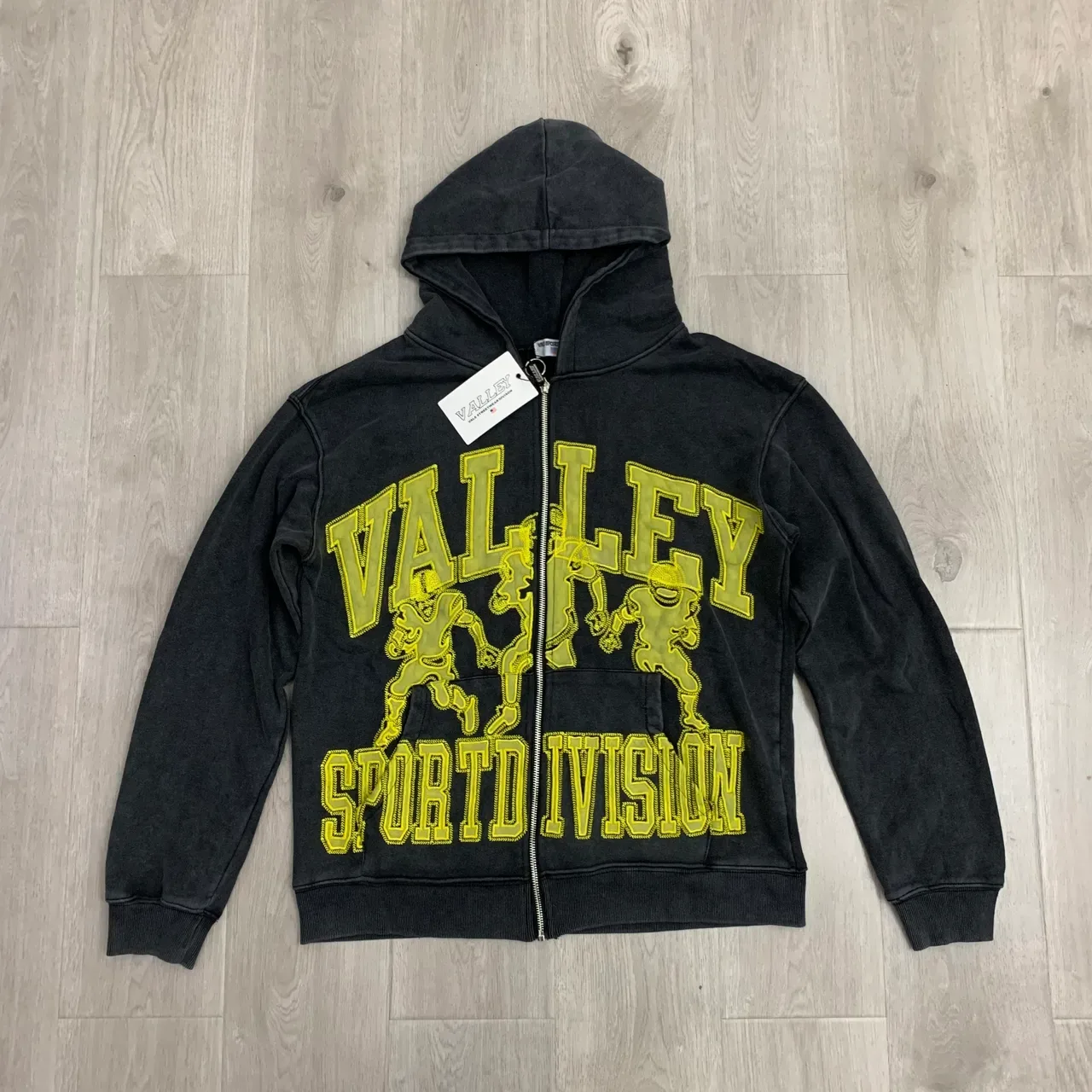 Charcoal Gray and Heather Gray Embroidered Graphic Full-Zip Oversized Hoodie 9