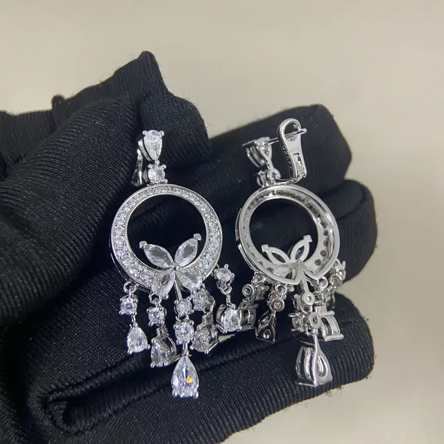 Circular Hoop Floral Chandelier Drop Earrings 2