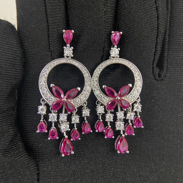Circular Hoop Floral Chandelier Drop Earrings 6