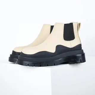 Cream and Black Chunky Platform Chelsea Boots