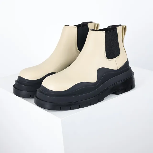 Cream and Black Chunky Platform Chelsea Boots 2