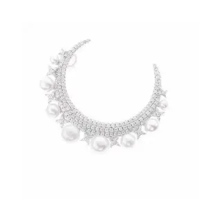 Crescent Moon Pavé Pearl Necklace