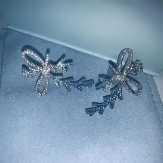Crystal-Encrusted Bow and Branch Motif Drop Earrings